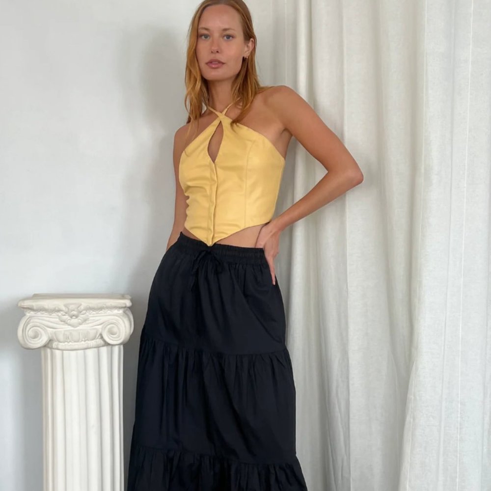 NWT Miley Halter Leather Top in Mellow Yellow Size Small